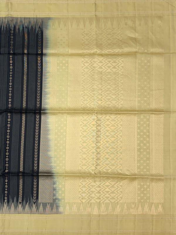 Exquisite Charcoal & Pale Gold Soft Silk Saree