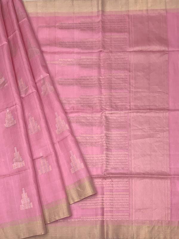 Pastel Peony Soft Silk Saree with Temple Motifs