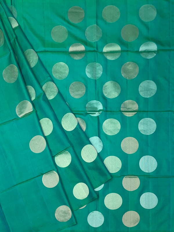 Sea-Green Soft Silk Saree with Oversized Gold Buttas