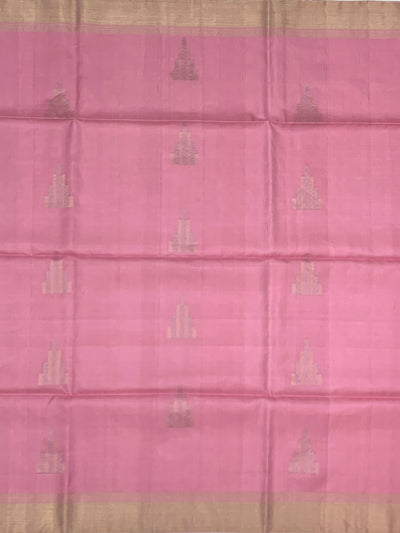 Pastel Peony Soft Silk Saree with Temple Motifs