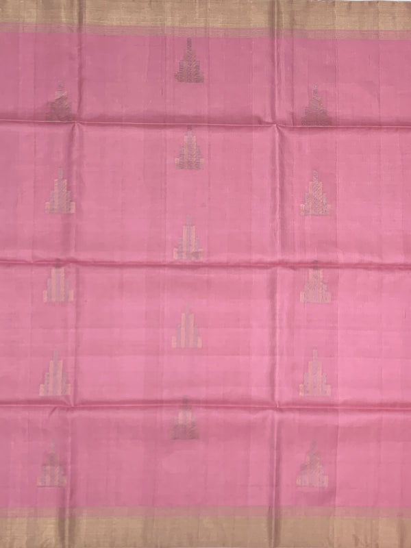 Pastel Peony Soft Silk Saree with Temple Motifs