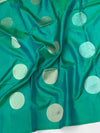 Sea-Green Soft Silk Saree with Oversized Gold Buttas