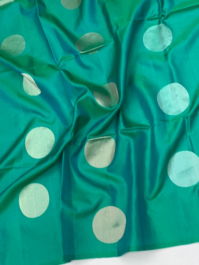 Sea-Green Soft Silk Saree with Oversized Gold Buttas