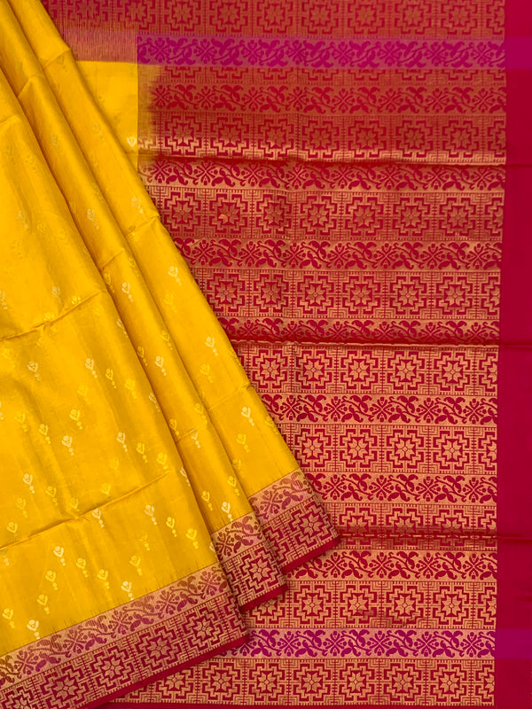 Radiant Mustard Hand-Woven Soft Silk Saree