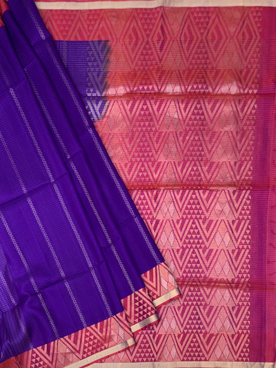Vibrant Royal Purple & Pink Soft Silk Saree with Geometric Motifs