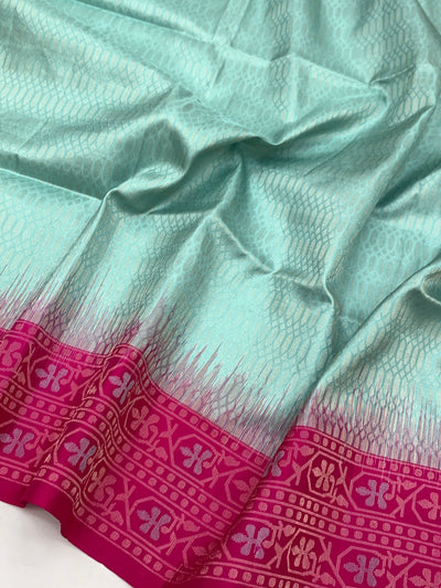 Exquisite Mint & Fuchsia Pink Soft Silk Saree