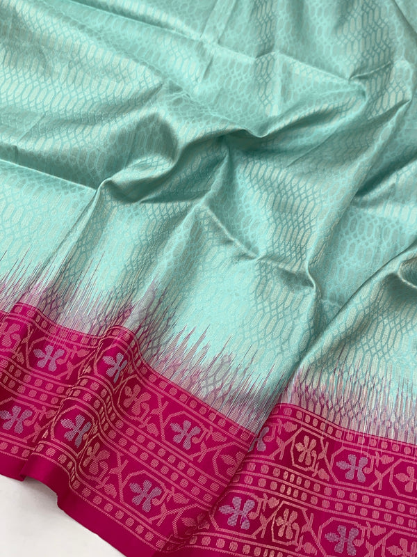 Exquisite Mint & Fuchsia Pink Soft Silk Saree