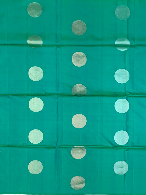 Sea-Green Soft Silk Saree with Oversized Gold Buttas