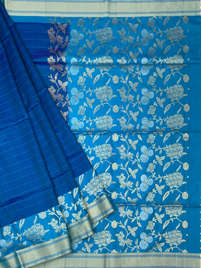 Electric Blue Floral Jaal Soft Silk Saree