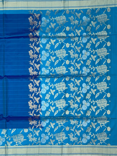 Electric Blue Floral Jaal Soft Silk Saree