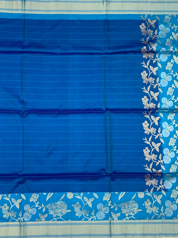 Electric Blue Floral Jaal Soft Silk Saree