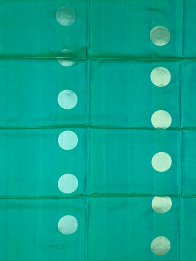 Sea-Green Soft Silk Saree with Oversized Gold Buttas