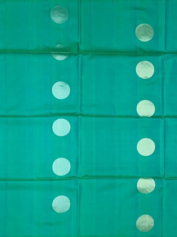 Sea-Green Soft Silk Saree with Oversized Gold Buttas