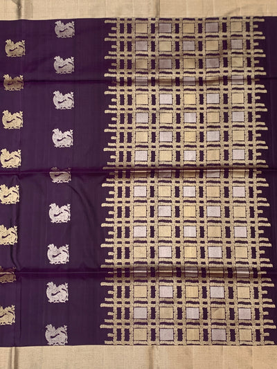 Royal Plum Handwoven Soft Silk Saree with Mythical Motif