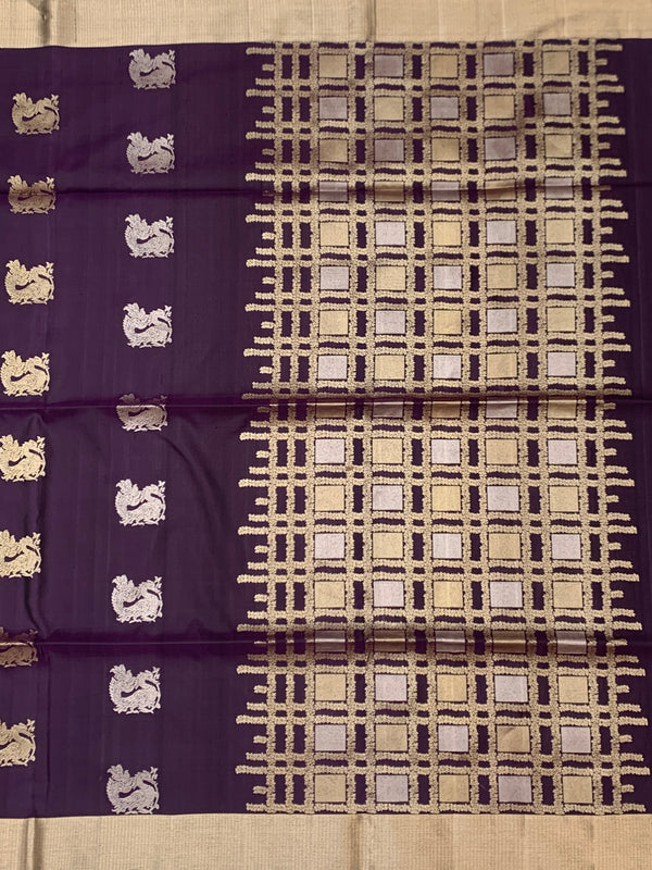 Royal Plum Handwoven Soft Silk Saree with Mythical Motif
