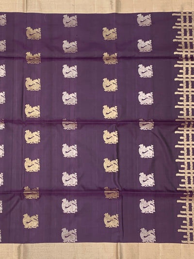 Royal Plum Handwoven Soft Silk Saree with Mythical Motif