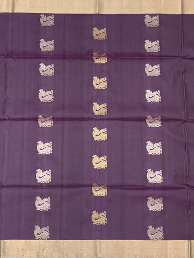Royal Plum Handwoven Soft Silk Saree with Mythical Motif
