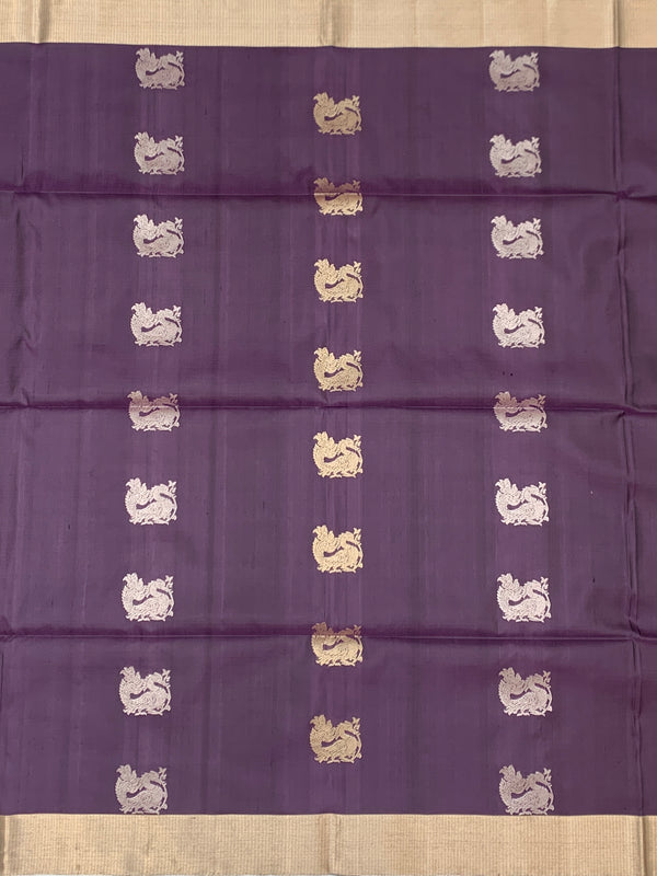 Royal Plum Handwoven Soft Silk Saree with Mythical Motif