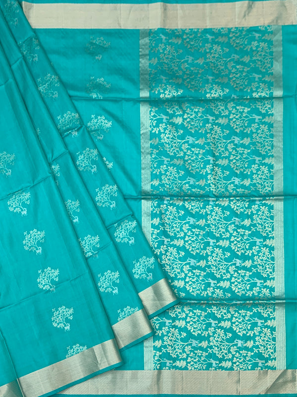 Soft Silk Saree Seafoam Blue In Colour