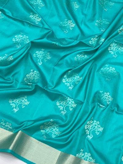 Soft Silk Saree Seafoam Blue In Colour