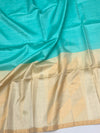 Seafoam Serenity Soft Silk Saree with Champagne Gold Pallu