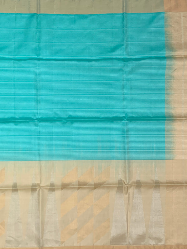 Seafoam Serenity Soft Silk Saree with Champagne Gold Pallu