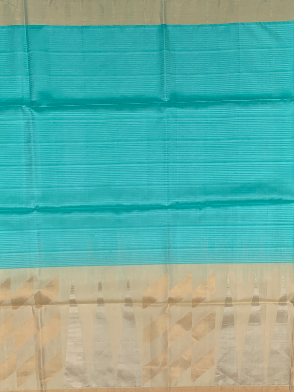 Seafoam Serenity Soft Silk Saree with Champagne Gold Pallu