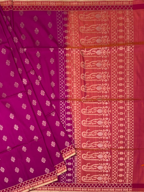 The Vibrant Plum & Coral Paisley Soft Silk Saree