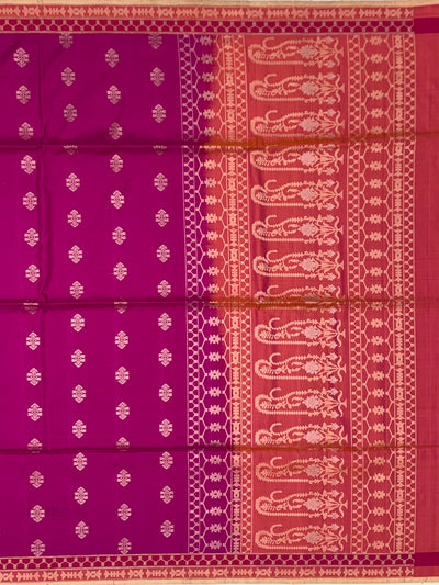 The Vibrant Plum & Coral Paisley Soft Silk Saree