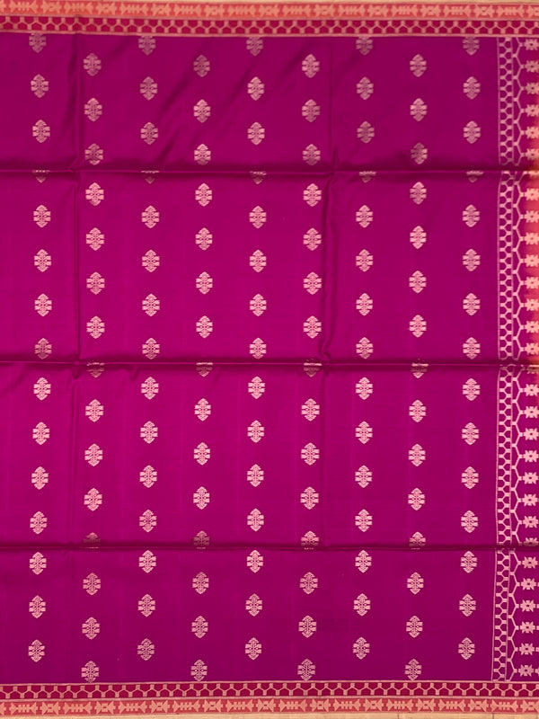 The Vibrant Plum & Coral Paisley Soft Silk Saree