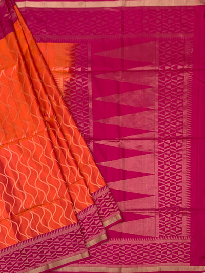 Sunset Orange & Fuchsia Fusion Soft Silk Saree