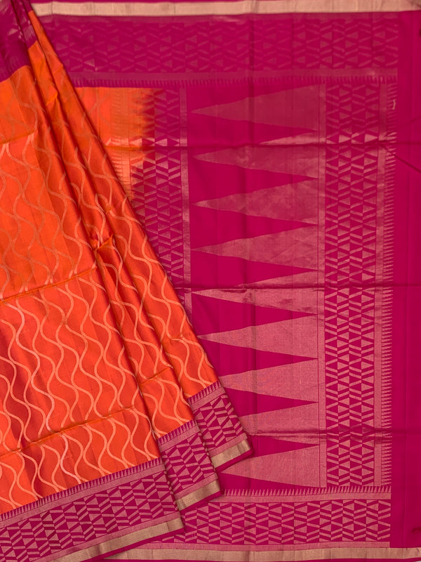 Sunset Orange & Fuchsia Fusion Soft Silk Saree