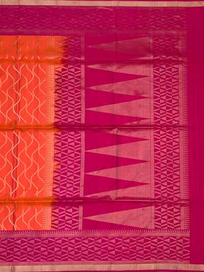 Sunset Orange & Fuchsia Fusion Soft Silk Saree