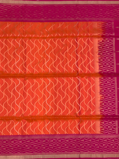 Sunset Orange & Fuchsia Fusion Soft Silk Saree