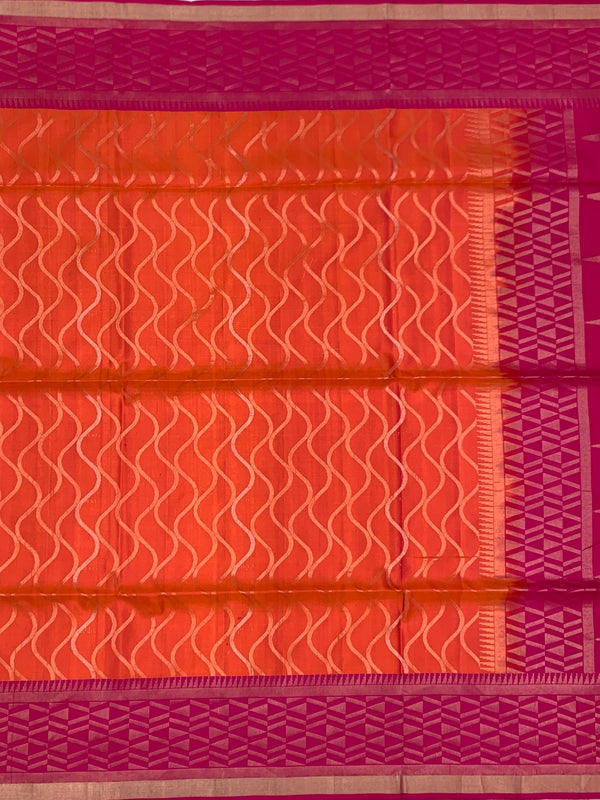 Sunset Orange & Fuchsia Fusion Soft Silk Saree