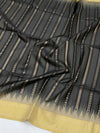 Exquisite Charcoal & Pale Gold Soft Silk Saree