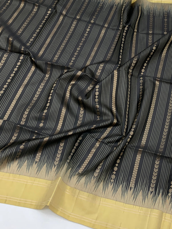 Exquisite Charcoal & Pale Gold Soft Silk Saree