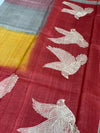 Tussar Saree with Artistic Bird Print - Maroon & Mustard