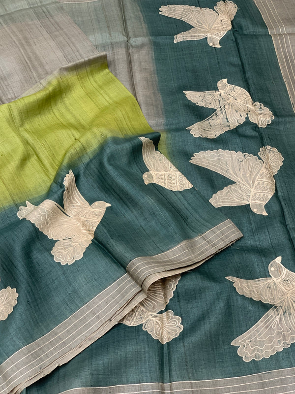 Tri-Tone Tussore Saree