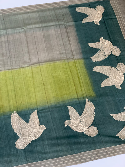 Tri-Tone Tussore Saree