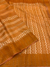 Rust Orange Tissue Tussar Saree with Geometric Chevron Print