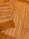 Rust Orange Tissue Tussar Saree with Geometric Chevron Print