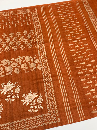 Exquisite Rust Orange Tussar Saree with Embroidery