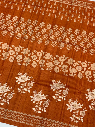 Exquisite Rust Orange Tussar Saree with Embroidery