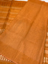 Rust Orange Tissue Tussar Saree with Geometric Chevron Print
