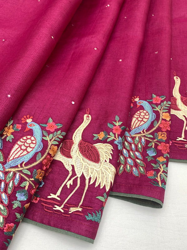 Tussore Saree Magenta-Pink In Colour