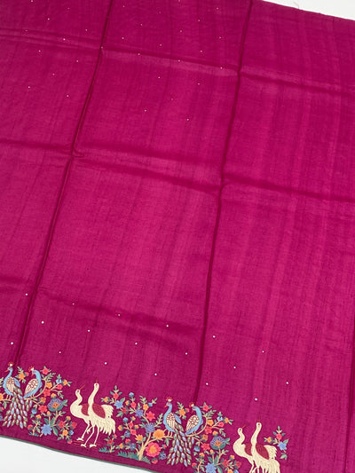 Tussore Saree Magenta-Pink In Colour