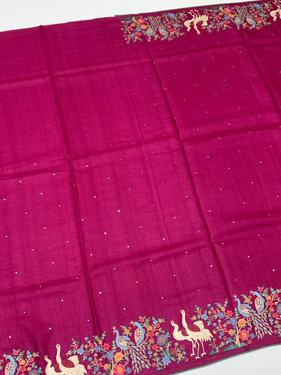 Tussore Saree Magenta-Pink In Colour