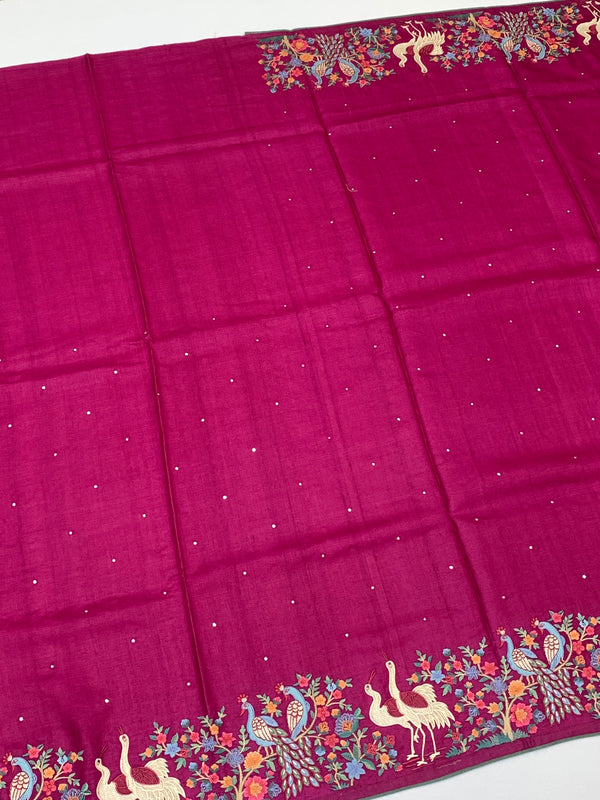 Tussore Saree Magenta-Pink In Colour