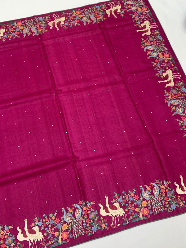 Tussore Saree Magenta-Pink In Colour